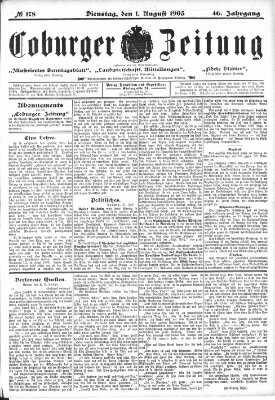 Coburger Zeitung Dienstag 1. August 1905