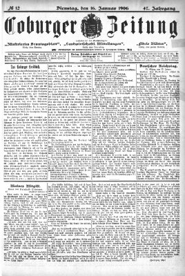 Coburger Zeitung Dienstag 16. Januar 1906