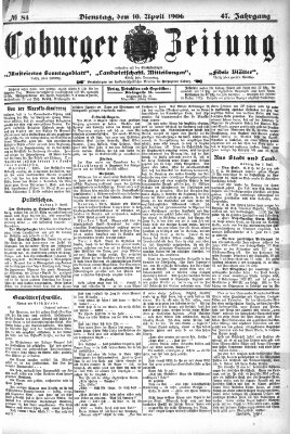 Coburger Zeitung Dienstag 10. April 1906