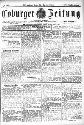 Coburger Zeitung Dienstag 24. April 1906