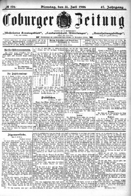 Coburger Zeitung Dienstag 31. Juli 1906