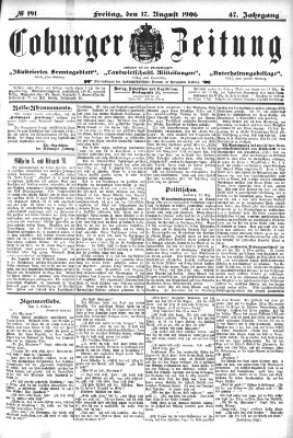 Coburger Zeitung Freitag 17. August 1906