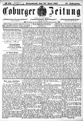 Coburger Zeitung Samstag 29. Juni 1907