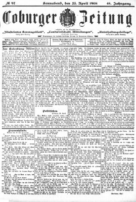 Coburger Zeitung Samstag 25. April 1908