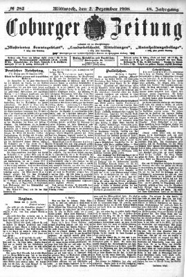 Coburger Zeitung Mittwoch 2. Dezember 1908