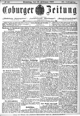 Coburger Zeitung Sonntag 21. Februar 1909