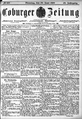 Coburger Zeitung Dienstag 29. Juni 1909