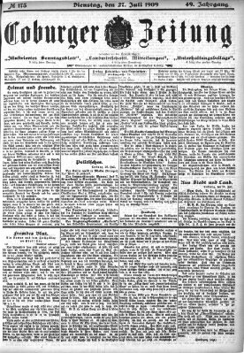 Coburger Zeitung Dienstag 27. Juli 1909