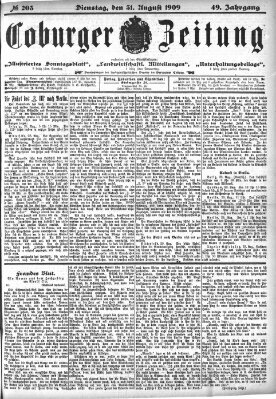 Coburger Zeitung Dienstag 31. August 1909