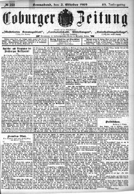 Coburger Zeitung Samstag 2. Oktober 1909