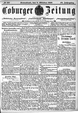 Coburger Zeitung Samstag 9. Oktober 1909