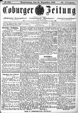 Coburger Zeitung Donnerstag 16. Dezember 1909