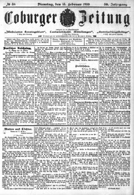 Coburger Zeitung Dienstag 15. Februar 1910