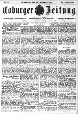 Coburger Zeitung Mittwoch 16. Februar 1910