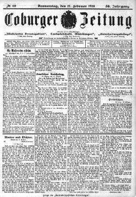 Coburger Zeitung Donnerstag 17. Februar 1910