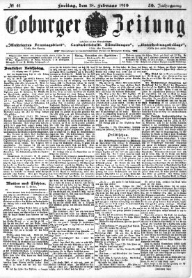 Coburger Zeitung Freitag 18. Februar 1910