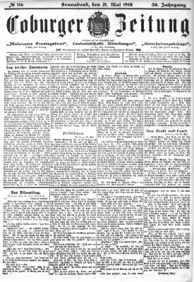 Coburger Zeitung Samstag 21. Mai 1910