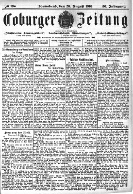 Coburger Zeitung Samstag 20. August 1910