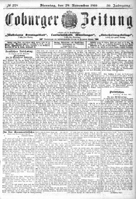 Coburger Zeitung Dienstag 29. November 1910