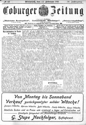 Coburger Zeitung Mittwoch 22. Februar 1911