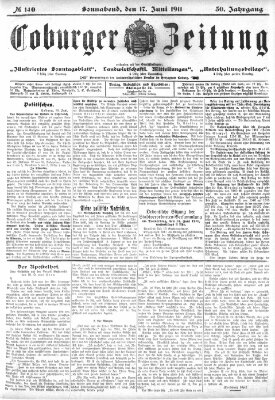 Coburger Zeitung Samstag 17. Juni 1911