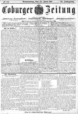 Coburger Zeitung Donnerstag 22. Juni 1911