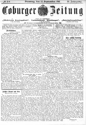 Coburger Zeitung Dienstag 12. September 1911