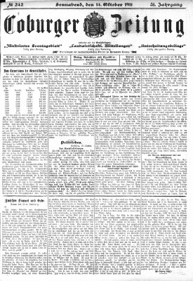Coburger Zeitung Samstag 14. Oktober 1911