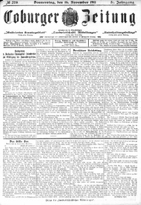 Coburger Zeitung Donnerstag 16. November 1911