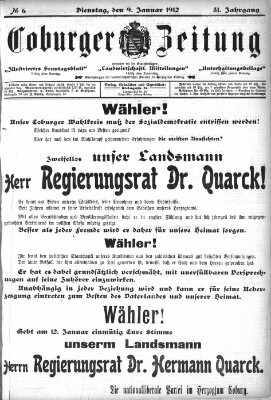 Coburger Zeitung Dienstag 9. Januar 1912