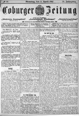 Coburger Zeitung Dienstag 2. April 1912