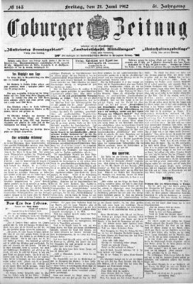 Coburger Zeitung Freitag 21. Juni 1912