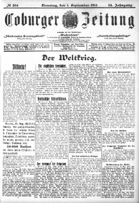 Coburger Zeitung Dienstag 1. September 1914