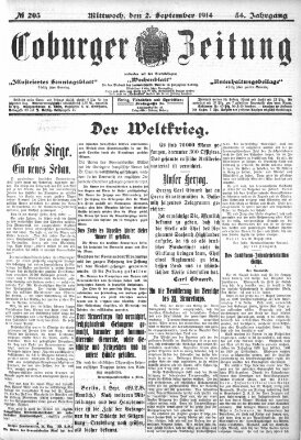 Coburger Zeitung Mittwoch 2. September 1914