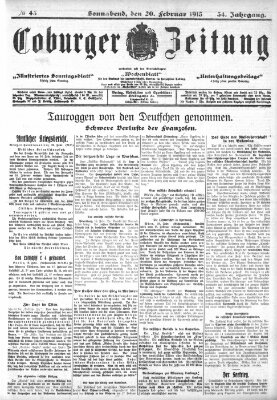 Coburger Zeitung Samstag 20. Februar 1915