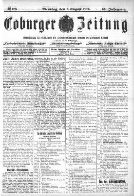 Coburger Zeitung Dienstag 1. August 1916