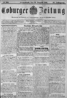 Coburger Zeitung Samstag 31. August 1918