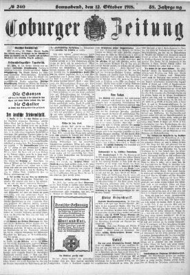 Coburger Zeitung Samstag 12. Oktober 1918