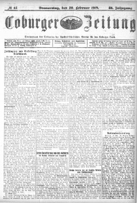 Coburger Zeitung Donnerstag 20. Februar 1919