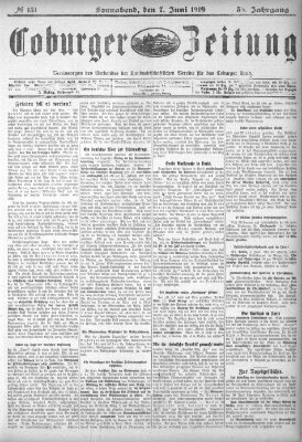 Coburger Zeitung Samstag 7. Juni 1919