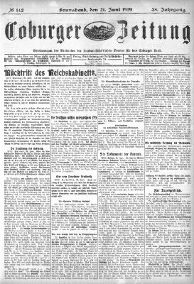 Coburger Zeitung Samstag 21. Juni 1919