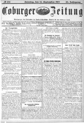 Coburger Zeitung Sonntag 14. September 1919