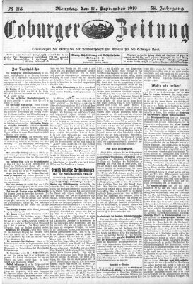 Coburger Zeitung Dienstag 16. September 1919