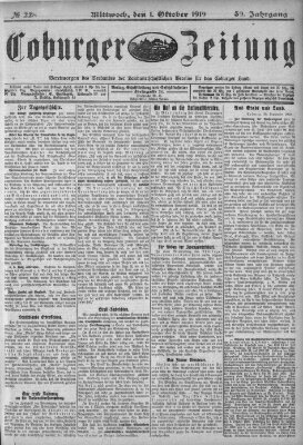 Coburger Zeitung Mittwoch 1. Oktober 1919