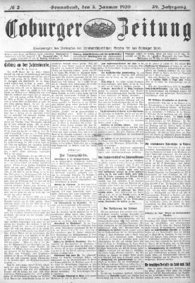 Coburger Zeitung Samstag 3. Januar 1920