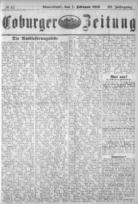 Coburger Zeitung Samstag 7. Februar 1920