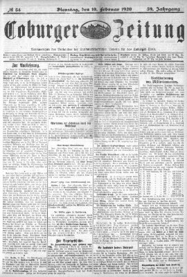 Coburger Zeitung Dienstag 10. Februar 1920