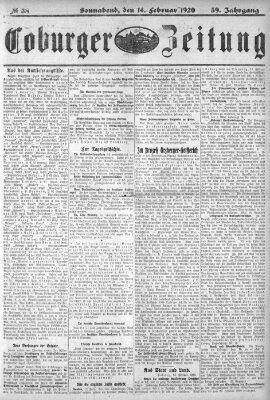 Coburger Zeitung Samstag 14. Februar 1920