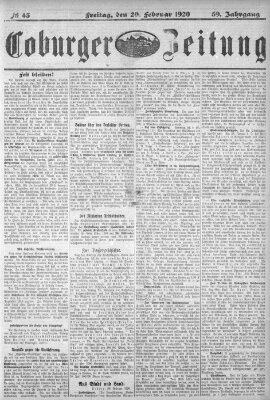 Coburger Zeitung Freitag 20. Februar 1920