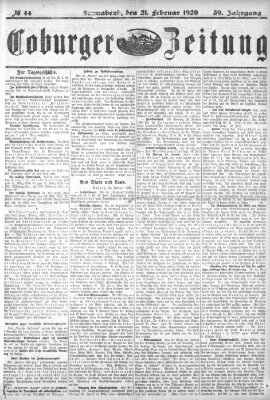 Coburger Zeitung Samstag 21. Februar 1920